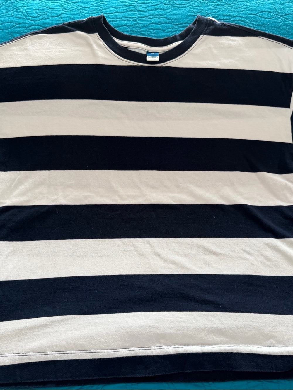 Old Navy Navy and White Horizontal Stripe Short-Sleeve Tee